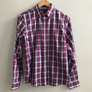 Lands' End Plaid No Iron Pinpoint Oxford Size 12